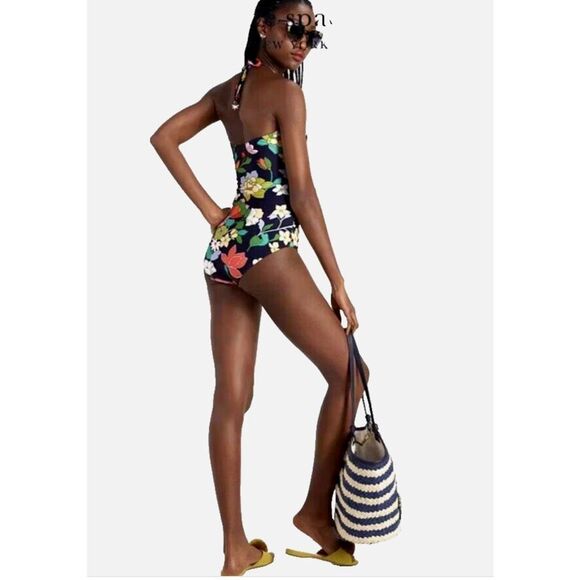 Kate Spade Flower Bed Bandeau One-Piece XS Blue Floral Tropical NWT - Picture 2 of 13